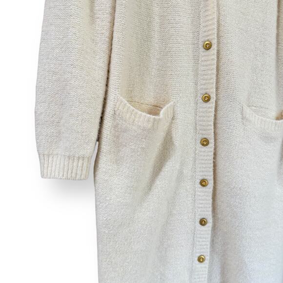 Anthropologie Pilcro Classic Longline Cardigan Womens L Ivory Cream Button Front - Picture 5 of 11